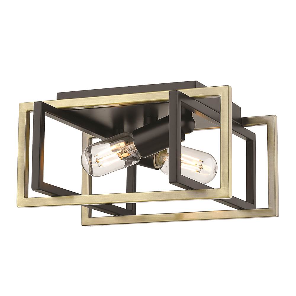 Golden Lighting Tribeca Flush Mount in Matte Black with Aged Brass Accents