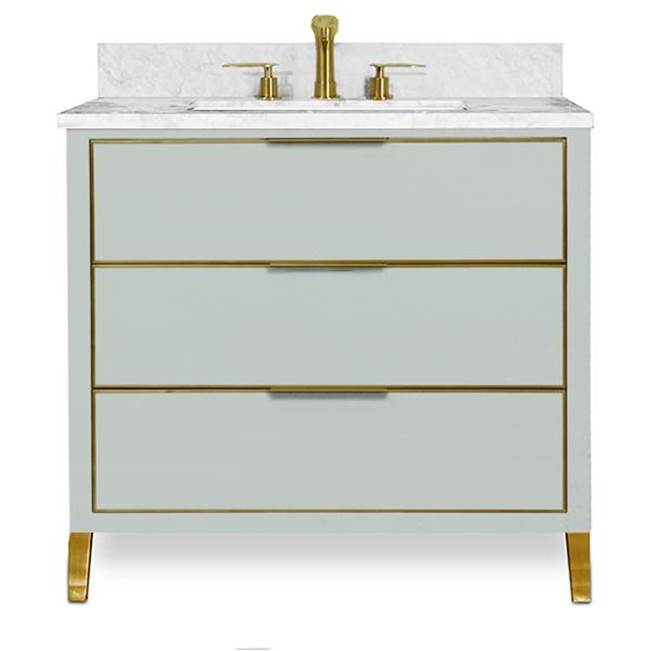 Icera Muse Vanity Cabinet 36-in, Ocean Grey with Satin Brass