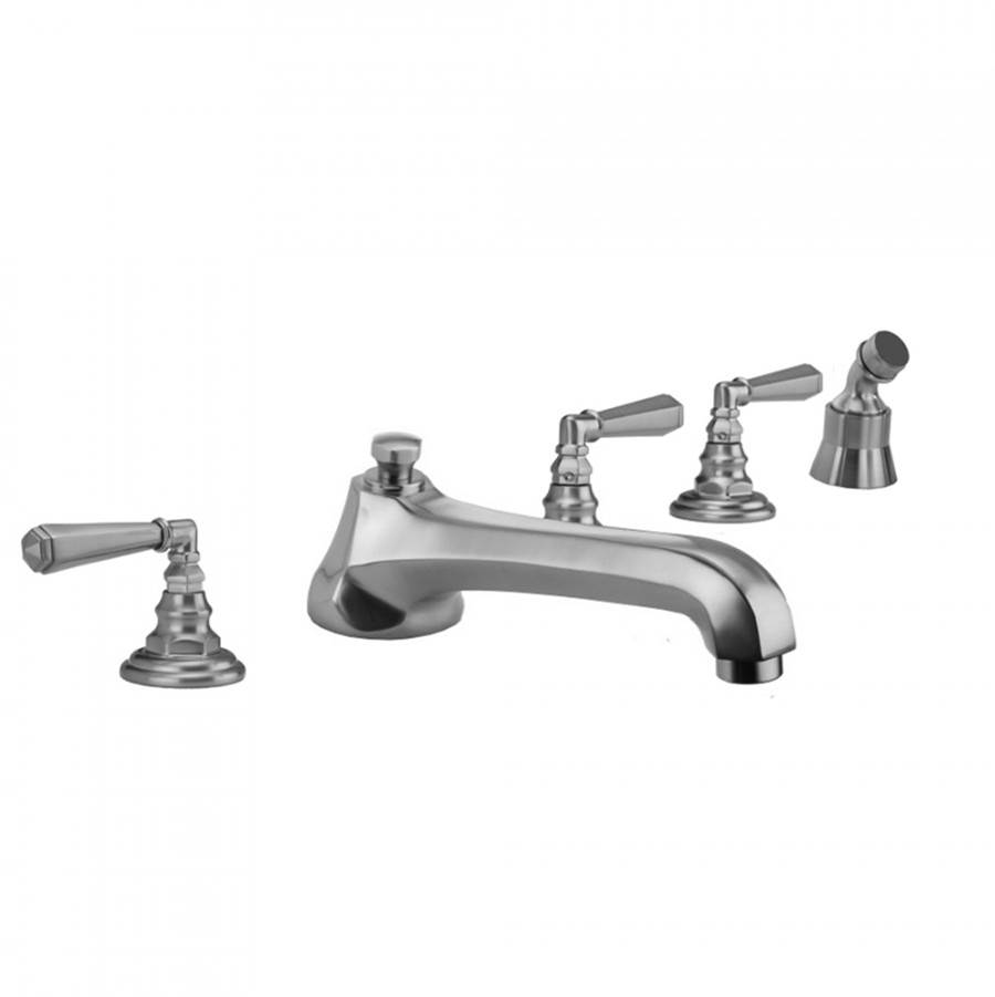 Jaclo Westfield Roman Tub Set with Low Spout and Hex Lever Handles and Angled Handshower Mount