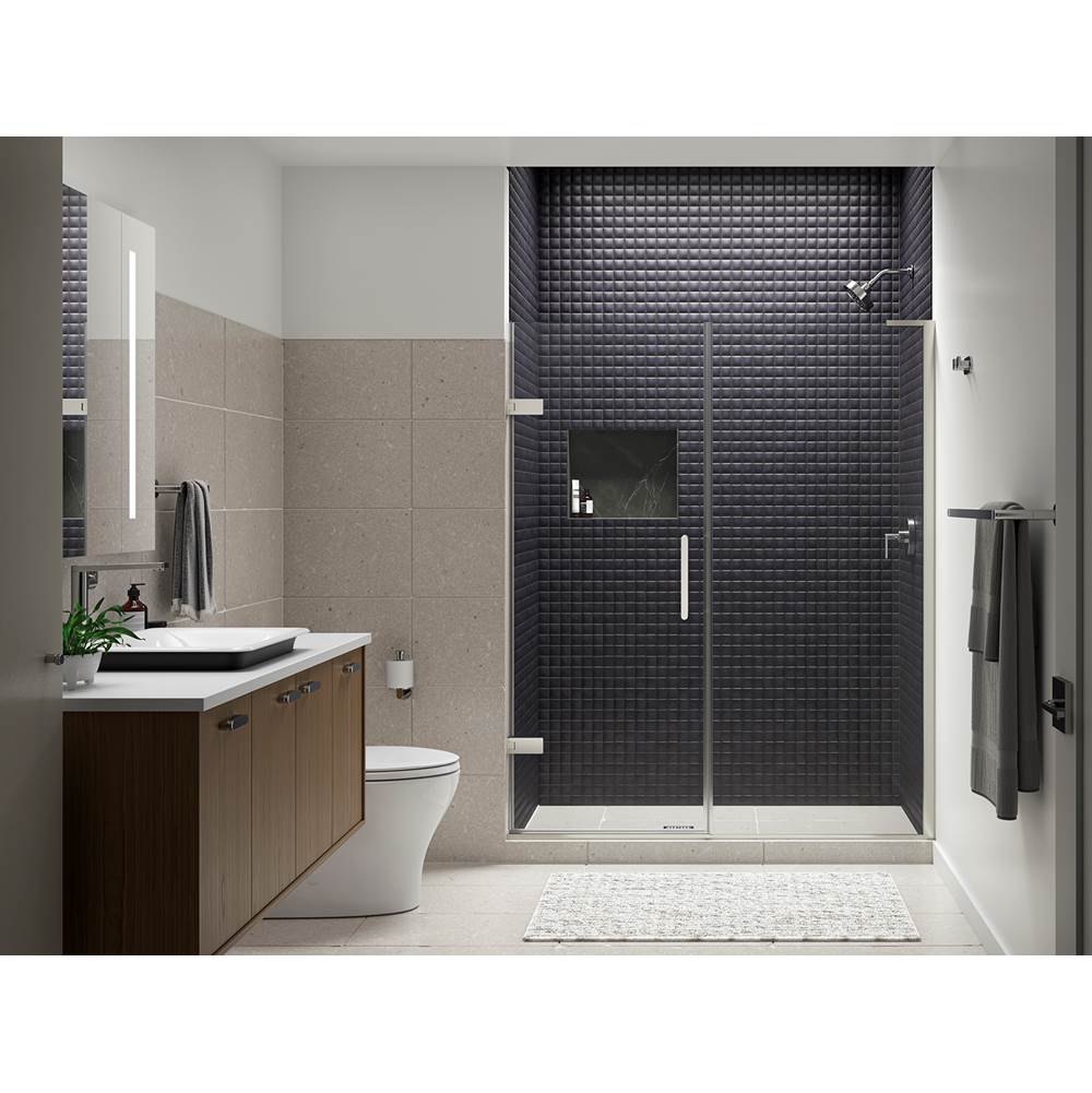 Kohler Composed® Frameless pivot shower door, 71-3/4'' H x 57-1/4 - 58'' W, with 3/8'' thick Crystal Clear glass