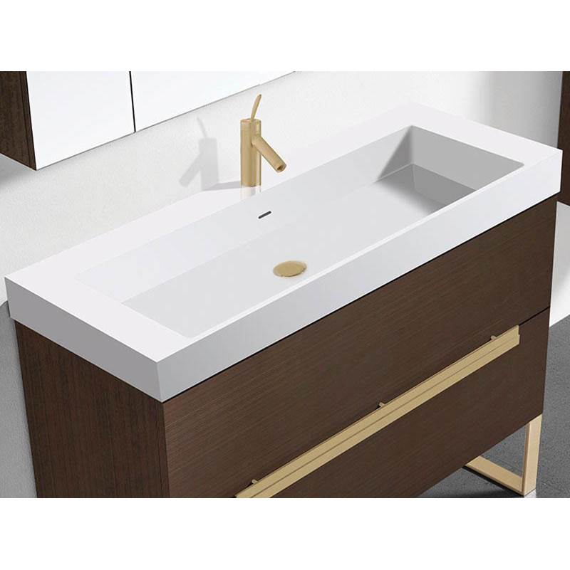Madeli 18''D-Trough 42''W Solid Surface , Sink. Glossy White, 8'' Widespread. W/Overflow, Basin Depth: 5-3/4'', 41-7/8'' X 18-1/8'' X 4-1/2''
