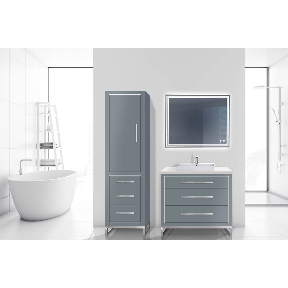 Madeli 20''W Estate Linen Cabinet, Studio Grey. Free Standing, Left Hinged Door. Polished, Nickel Handle(X4)/L-Leg(X4)/Inlay, 20'' X 18'' X 76''