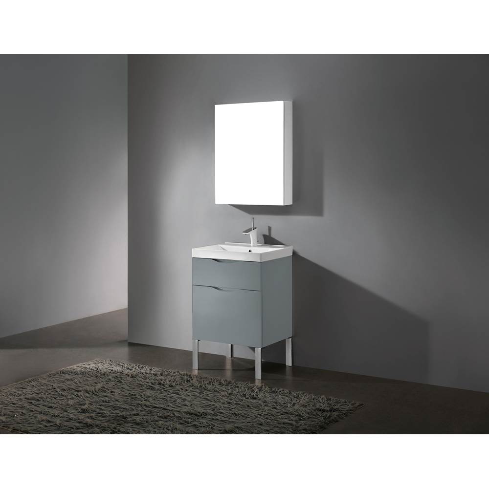 Madeli Milano 24''. Studio Grey, Free Standing Cabinet, Polished Chrome L-Legs (X4), 23-5/8''X18''X33-1/2''
