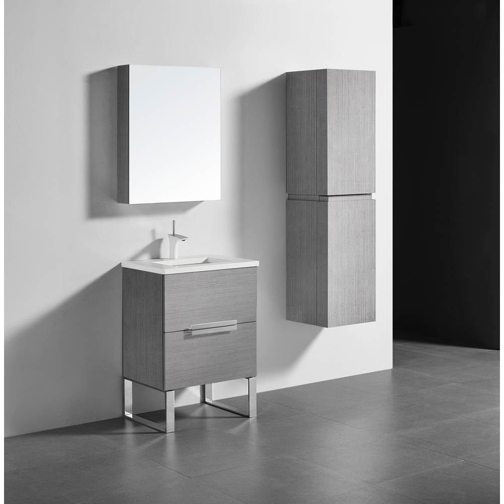 Madeli Soho 24''. Ash Grey, Free Standing Cabinet, Polished Nickel Handles (X2), L-Legs (X4), 23-5/8''X18''X33-1/2''
