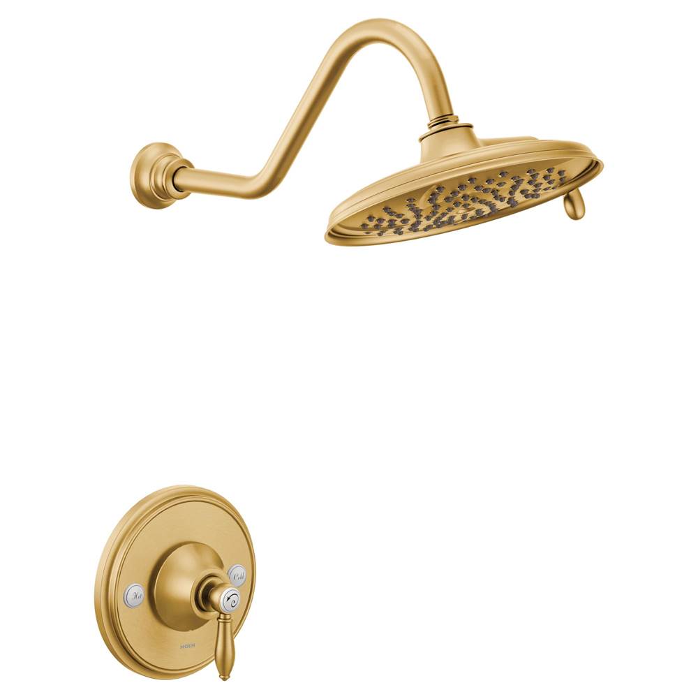 Moen Weymouth Posi-Temp Shower Trim Kit, Valve Required, including 9-Inch 2-Spray Rainshower, Brushed Gold