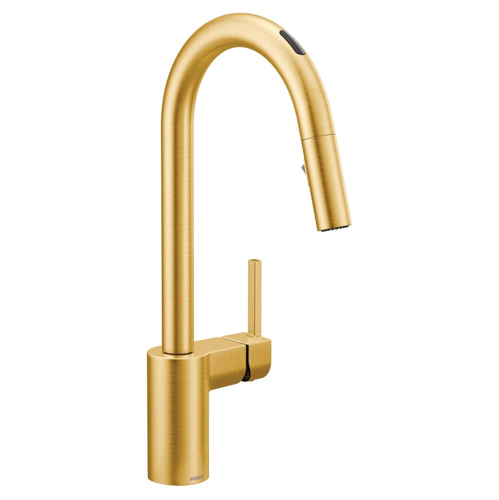 Moen Align Smart Faucet Touchless Pull Down Sprayer Kitchen Faucet with Voice Control and Power Boost, Brushed Gold