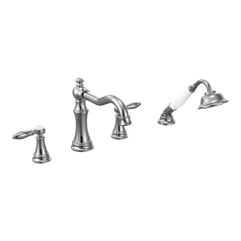 Moen Weymouth 2-Handle Diverter Deck-Mount Roman Tub Faucet Trim Kit with Handshower in Chrome (Valve Sold Separately)