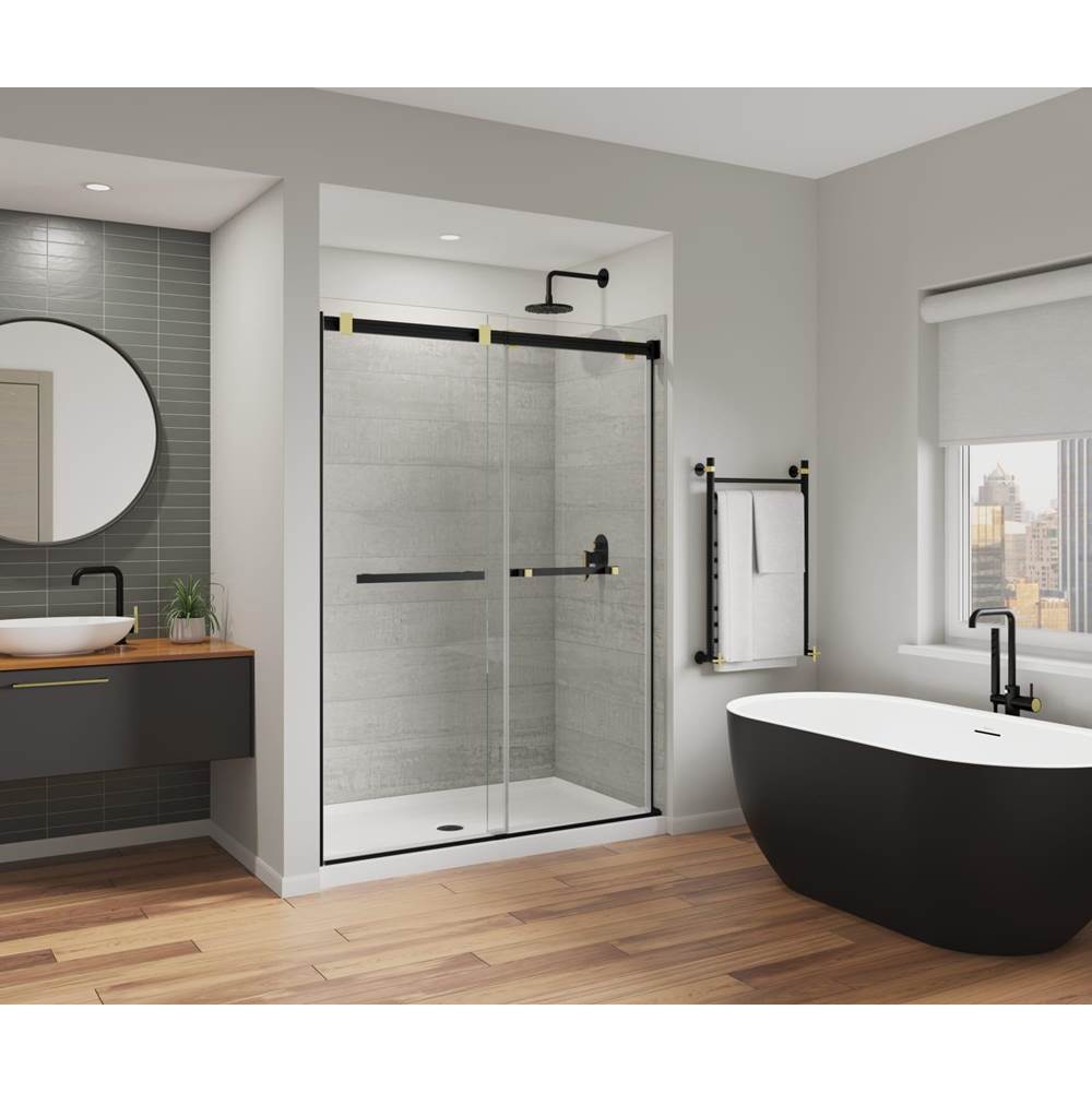 Maax Duel Alto 56-59 X 78 in. 8mm Bypass Shower Door for Alcove Installation with GlassShield® glass in Matte Black & Brushed Gold