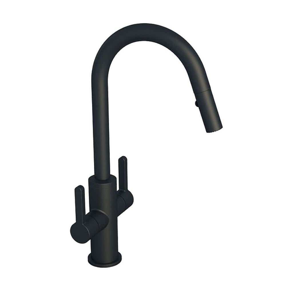 In2aqua Edge Two-Lever Handle Kitchen Faucet With Swivel Spout And Pull-Down Spray, Matte Black