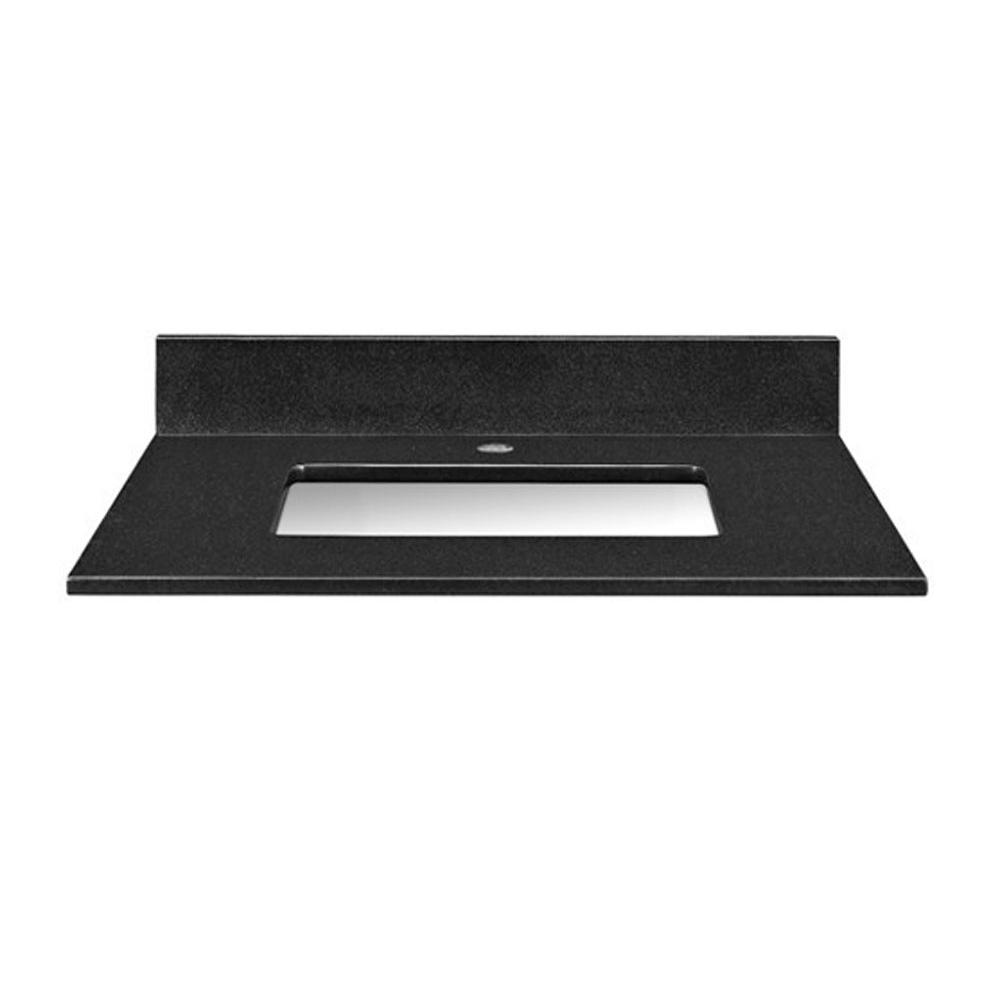 Ryvyr Stone Top - 25-inch for Rectangular Undermount Sink - Black Granite with Single Faucet Hole