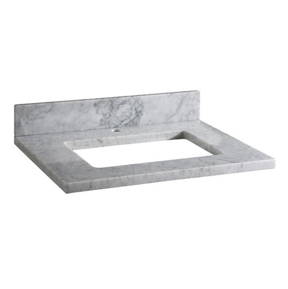 Ryvyr Stone Top - 31-inch for Rectangular Undermount Sink - White Carrara Marble with Single Faucet Hole